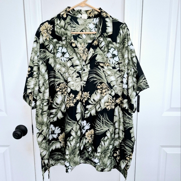 Rima Black Multi Short Sleeve Button-Up Hawaiian Shirt Palm Party Spring Summer - Picture 4 of 5